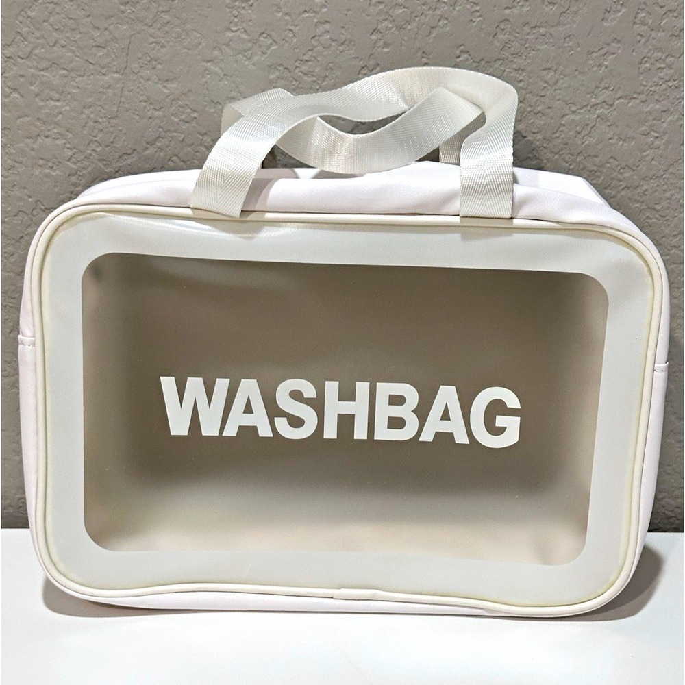 White Clear Window WASHBAG Travel Toiletry Makeup Cosmetic Bag Organizer NWOT